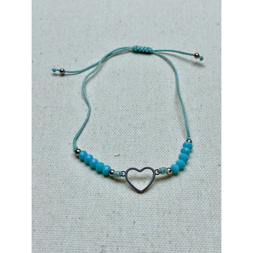 Coquette Y2K Turquoise Blue Beaded Heart Bracelet Adjustable Minimalist Boho